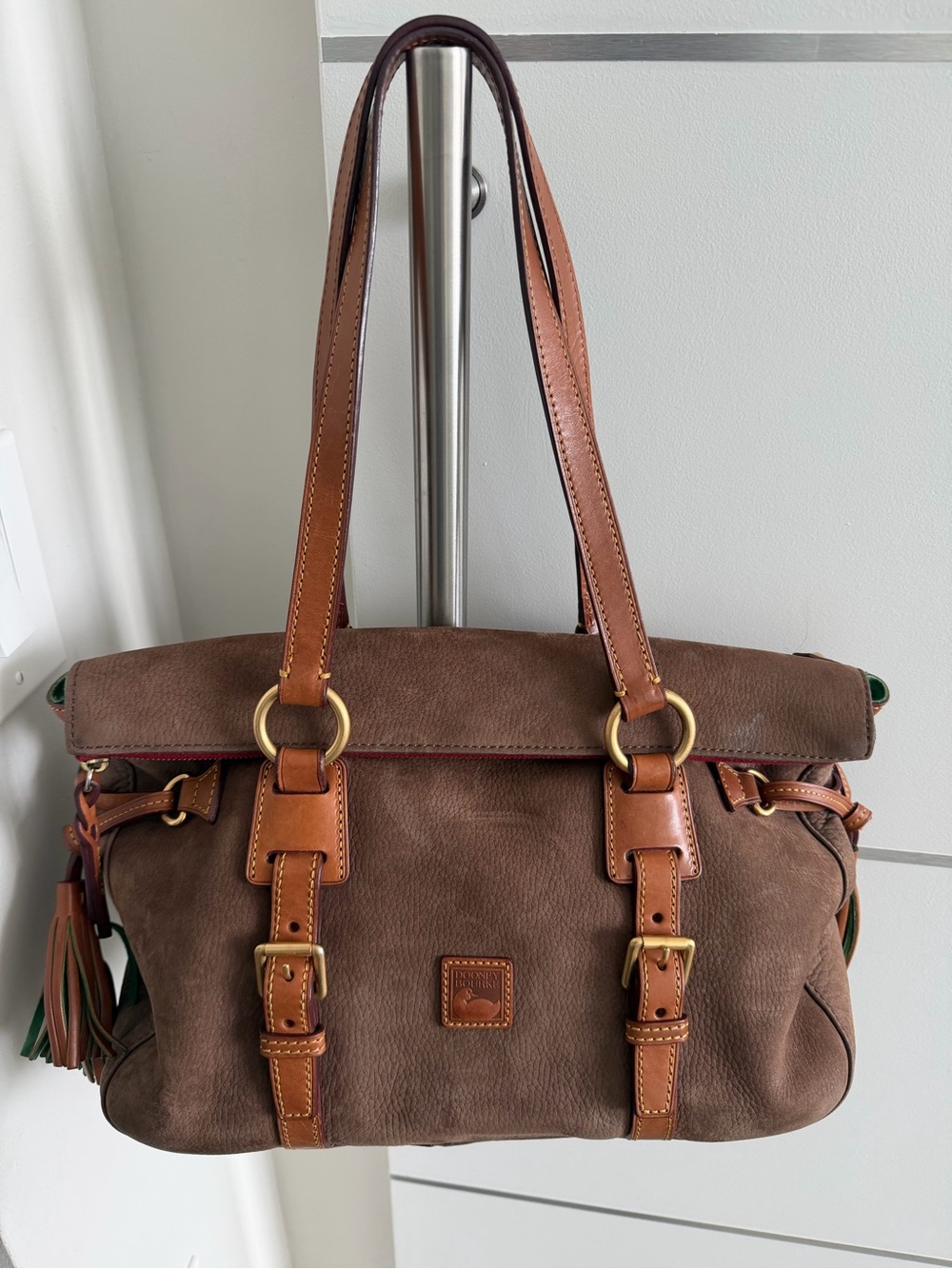 Dooney & Burke Florentine Leather + Newbuck Suede Satchel Bag Warm Brown